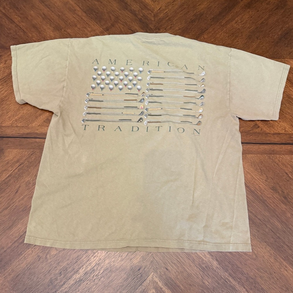 Vintage American Tradition Golfing T-Shirt Tan XL Golf Club Flag Graphic Tee - Picture 2 of 6